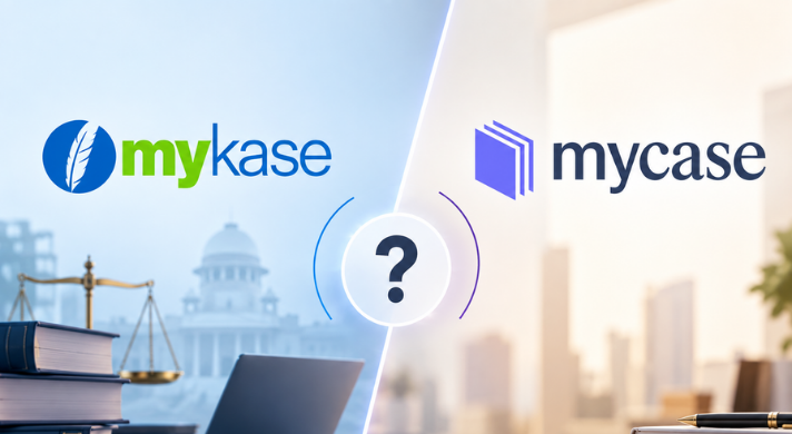 myKase vs MyCase difference showing separate companies India and North America legal practice platforms