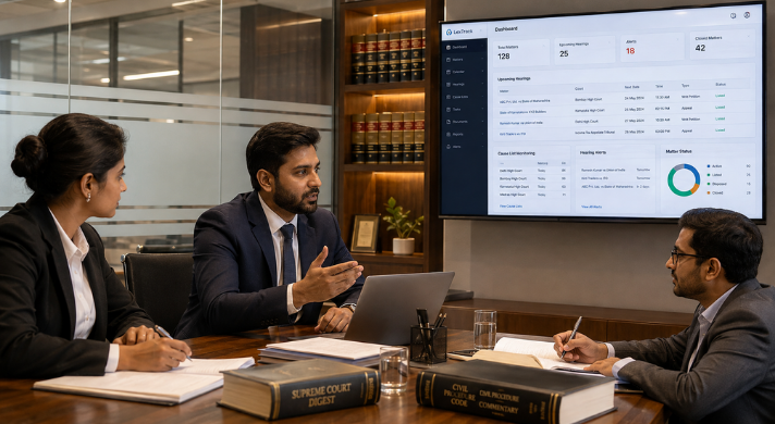 Litigation management software for Indian law firms tracking cause lists and next date of hearing
